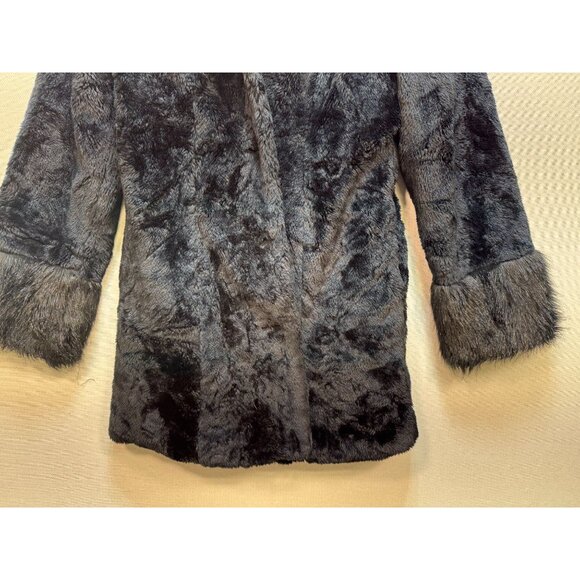 Blanc Noir Outerwear Women's Fur Coat Fox Fur Collar Cuffs Sz L Blue Y2K - Picture 8 of 14
